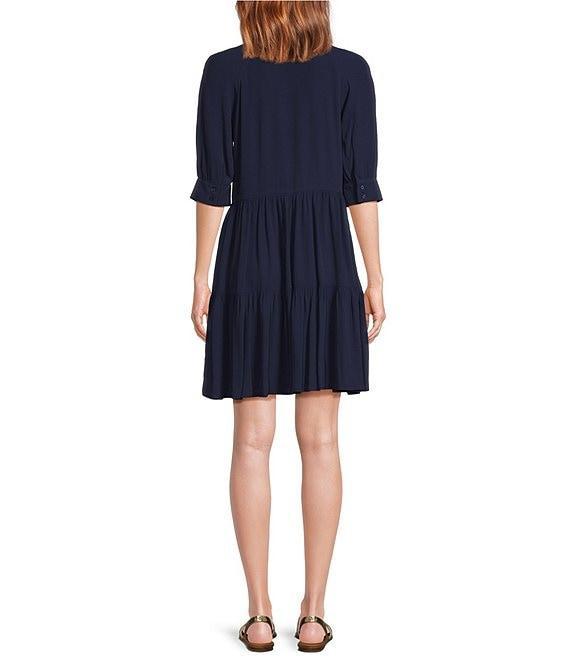 A Loves A Point Collar 3/4 Cuffed Sleeve Button Front Mini Shirt Dress Product Image