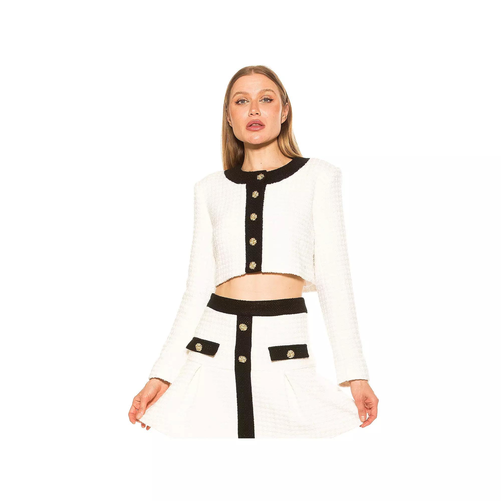 Women's ALEXIA ADMOR Clara Cropped Tweed Jacket, Size: 10, Ivory Check Product Image