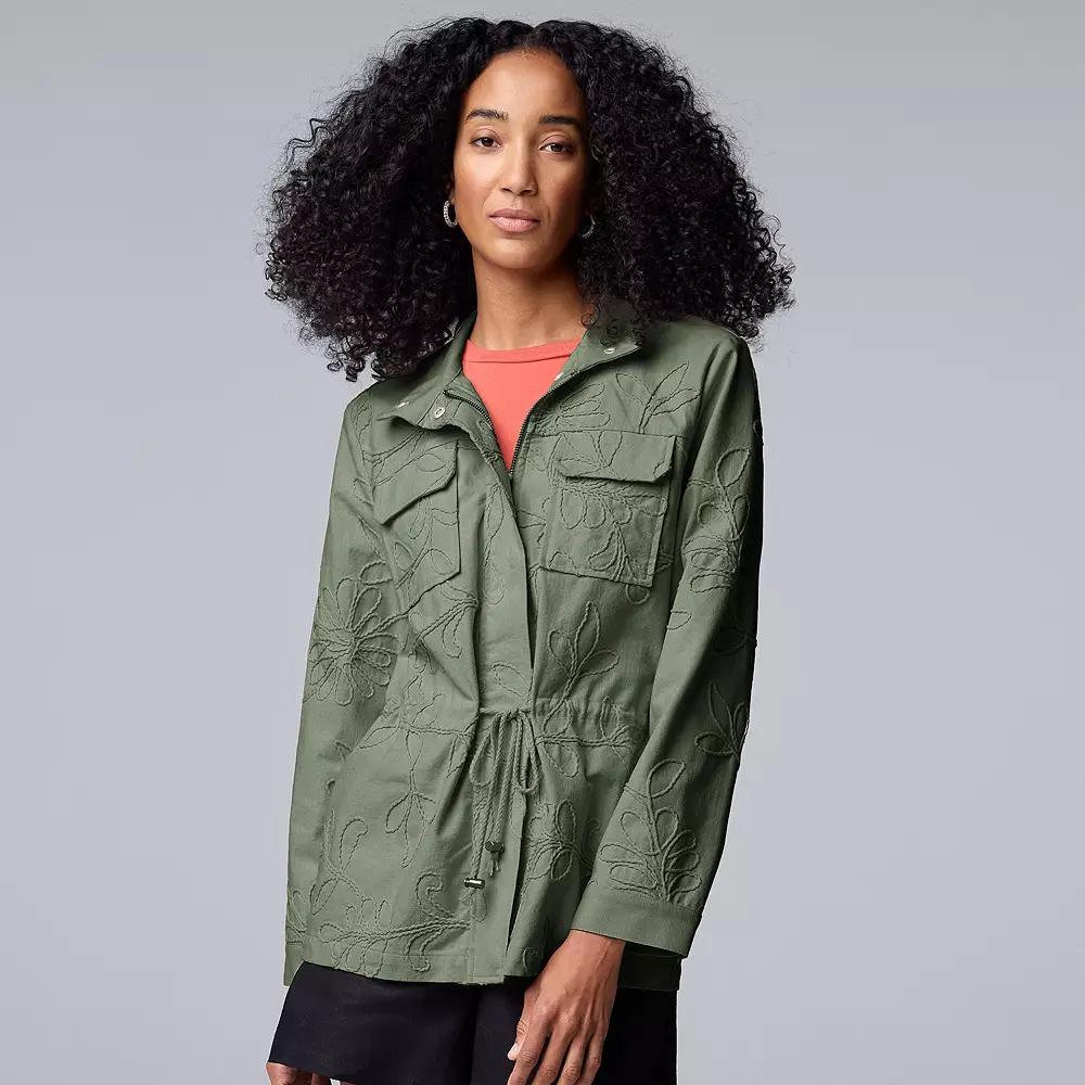 Petite Simply Vera Vera Wang Embroidered Utility Jacket, Women's, Size: XS Petite, Army Bottle Product Image