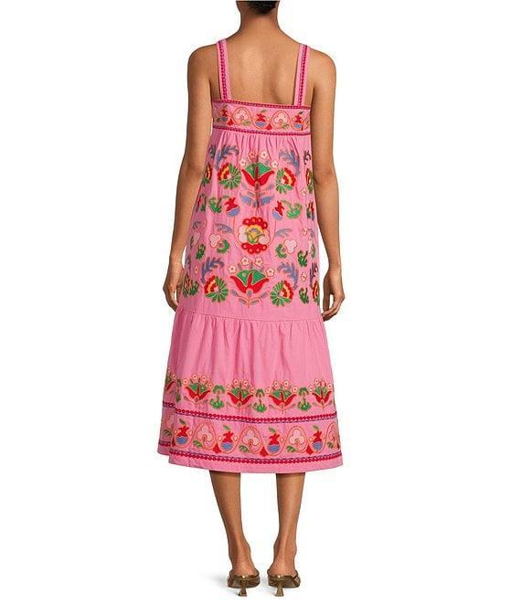 J.Marie Landon Embroidery Square Neck Sleeveless Midi A-Line Dress Product Image