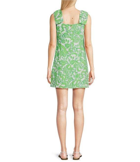 Lilly Pulitzer Anders Crepe Daffodil Hill Print Square Neck Sleeveless Bow Shoulder Romper Product Image