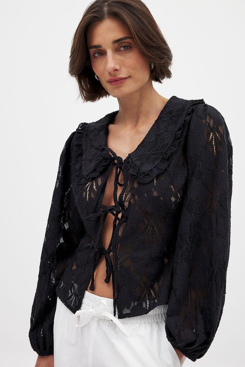Balloon Sleeve Collar Blouse Product Image