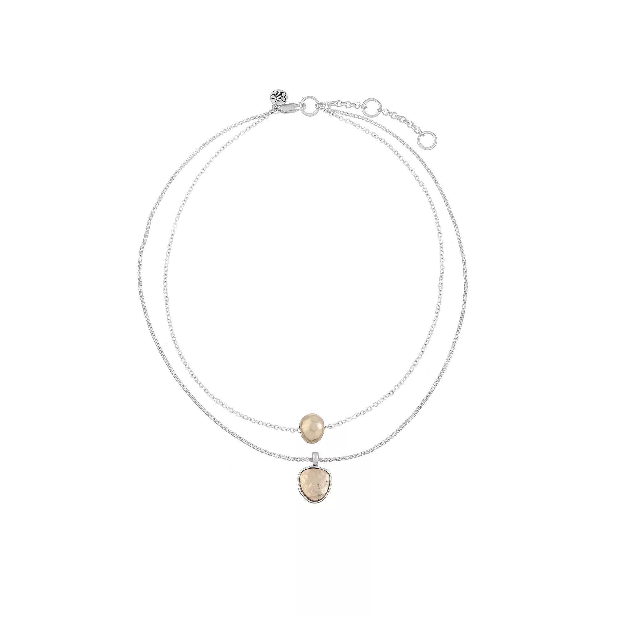Bella Uno Worn Two-Tone Multi-strand Ball & Disc Pendant Necklace, Women's, Size: 18/20+3", Two Tone Product Image