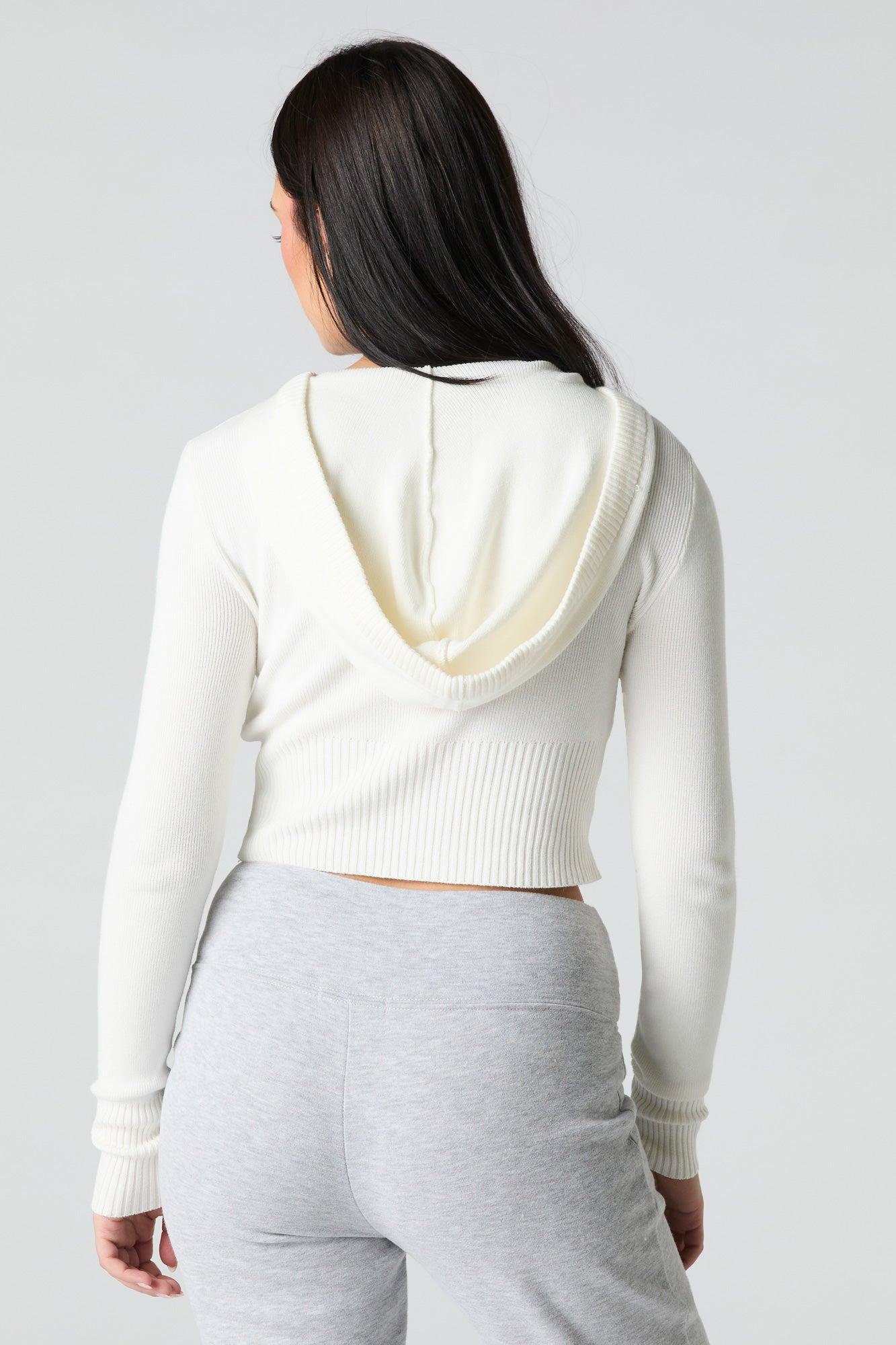Ribbed Knit Zip-Up Hooded Sweater Female Product Image
