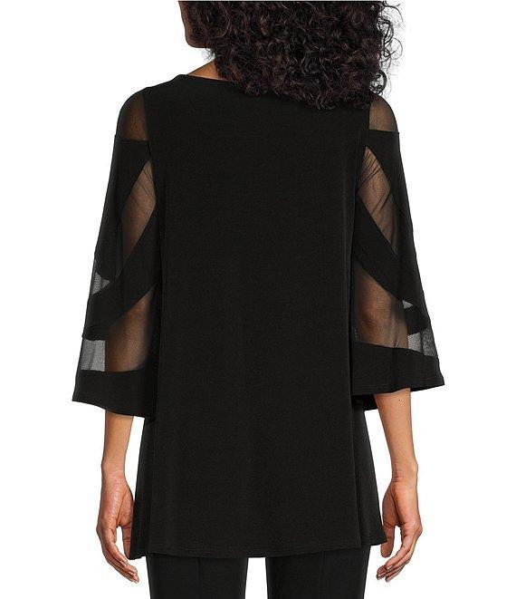 IC Collection Boat Neck 3/4 Mesh Inset Bell Sleeve Knit Top Product Image