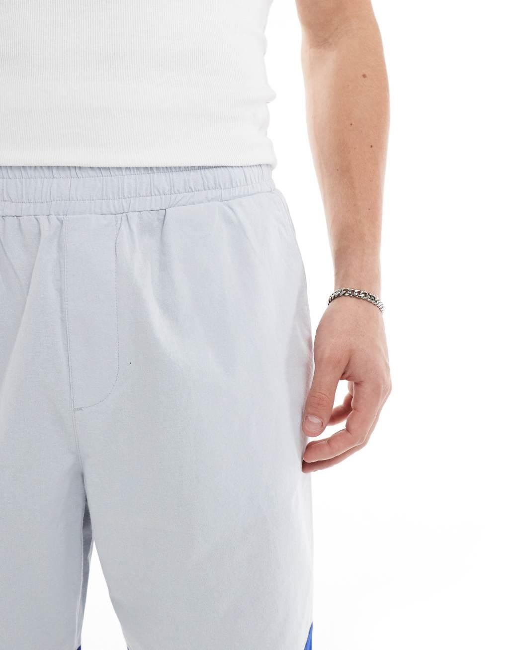 ASOS DESIGN linen look shorts with blue stripe Product Image