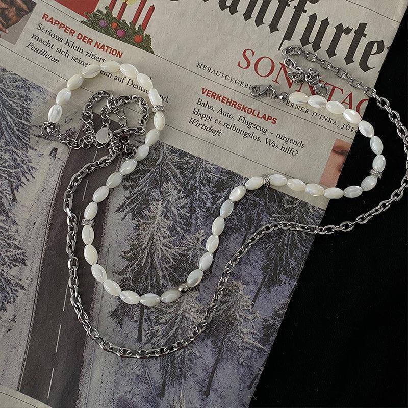 DOUBLE LAYER PEARL CHAIN NECKLACE Product Image