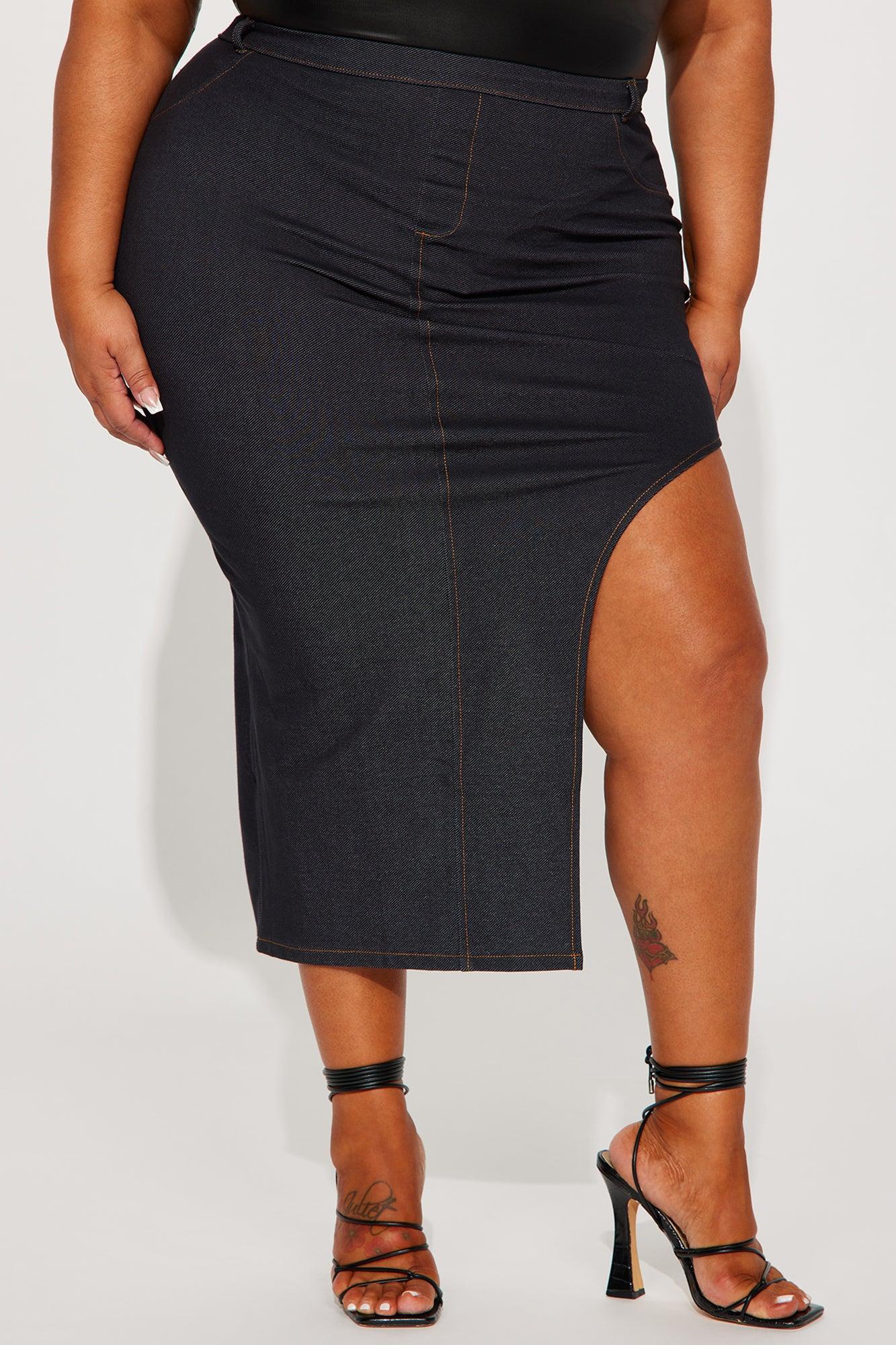 Feel Myself High Slit Maxi Skirt - Dark Wash Product Image