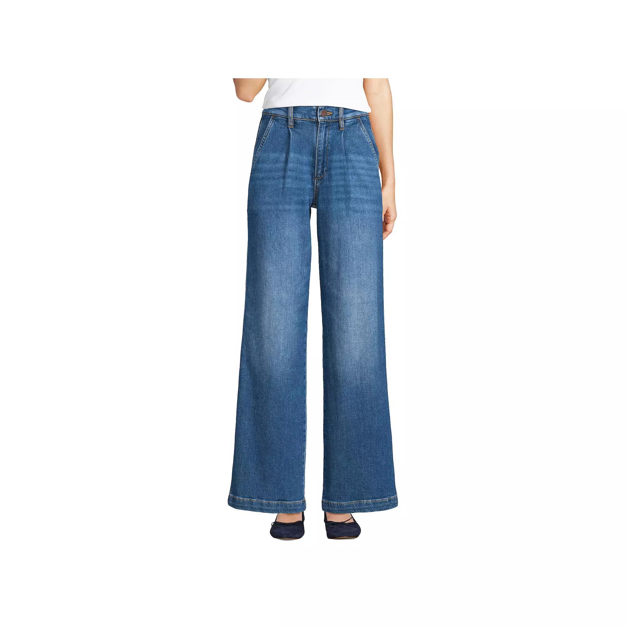 Women's Lands' End Soft High Rise Pleated Wide Leg Jeans, Size: 2, Black Wash Product Image