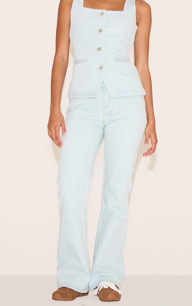 Light Blue Mid Waist Straight Leg Jeans Product Image