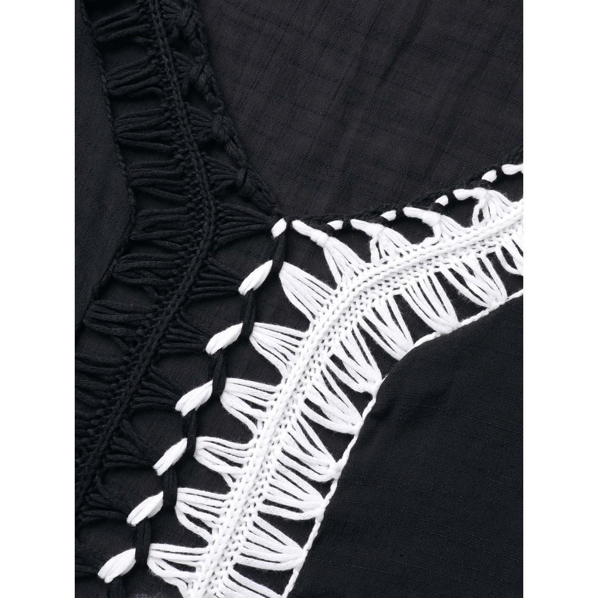 Plus Size Crochet Back Design Dolman Sleeve Swim Cover-Up Women's Swimwear Black Beach Loose Crochet Curve Swim Cover Ups BloomChic 14-16/1X Product Image