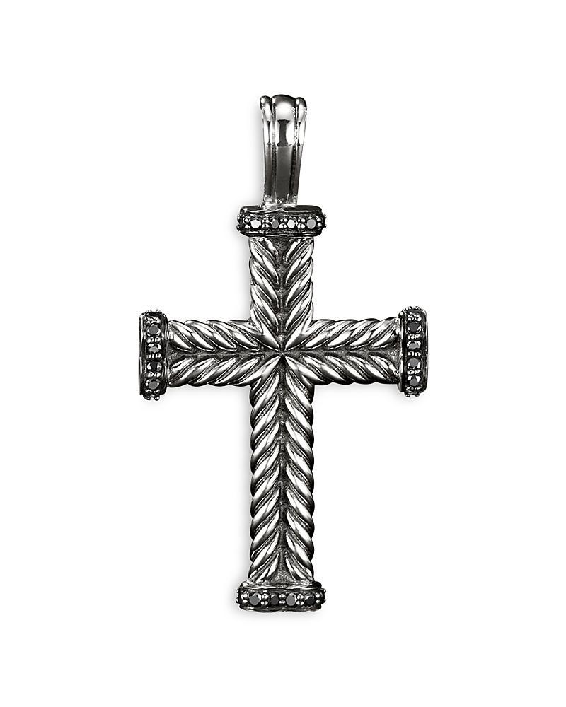 David Yurman Mens Chevron Cross Pendant in Sterling Silver with Black Diamonds, 33.5mm Product Image