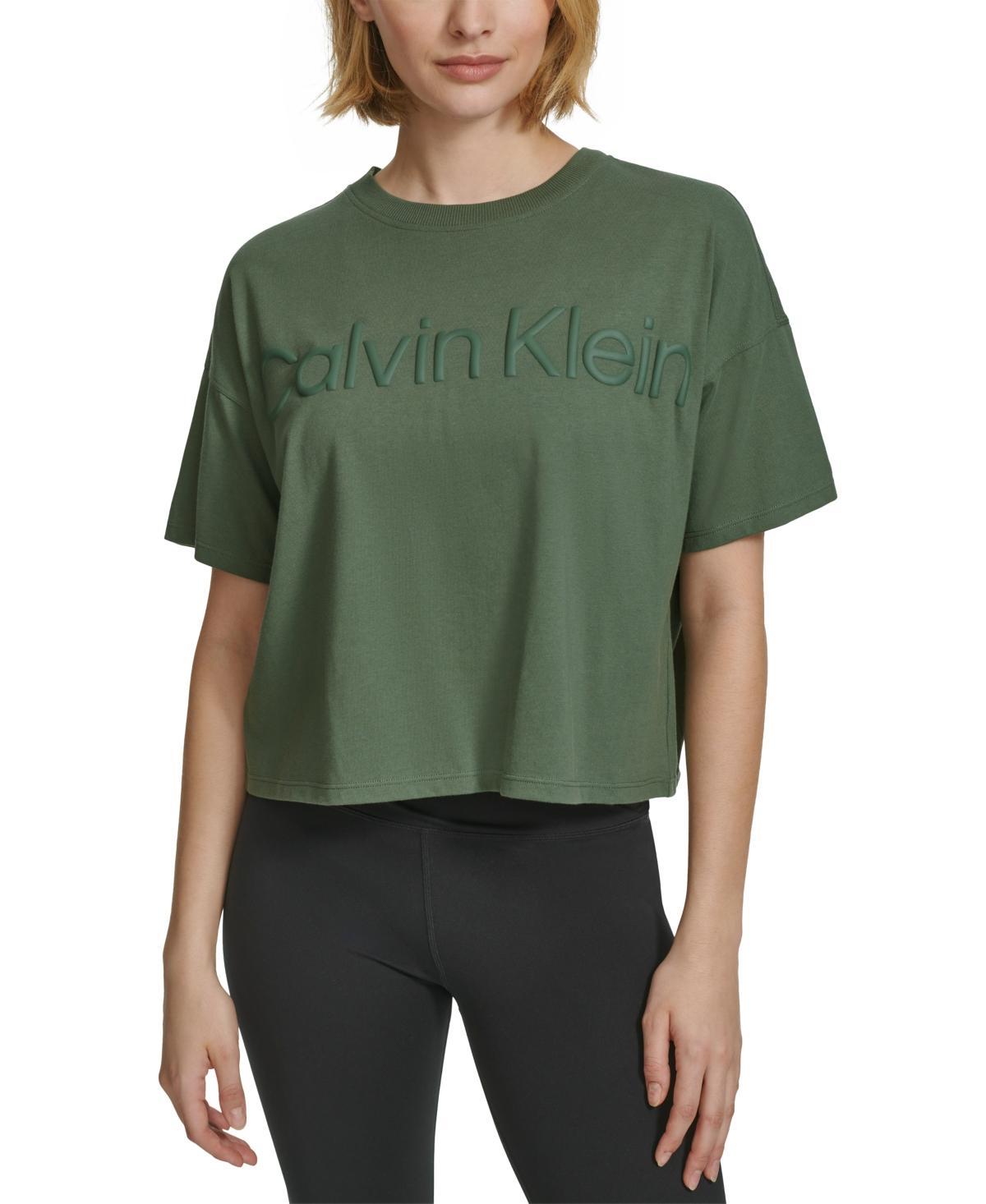 Calvin Klein Performance Womens Cotton Raised Logo Cropped T-Shirt Product Image