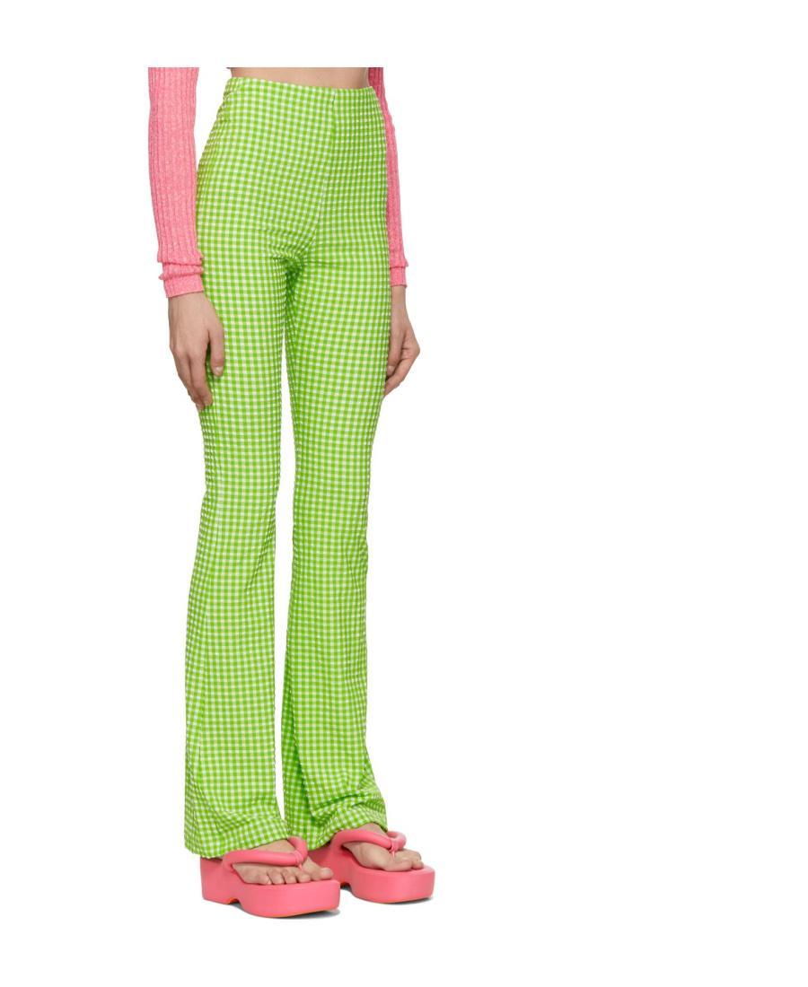 MSGM Check-pattern Flared Trousers In Green Product Image