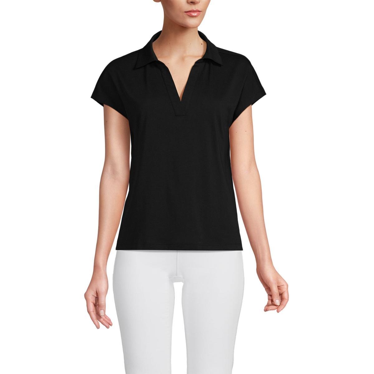 Women's Lands' End Johnny Collar Short Sleeve Polo, Size: Medium, Spring Green Product Image