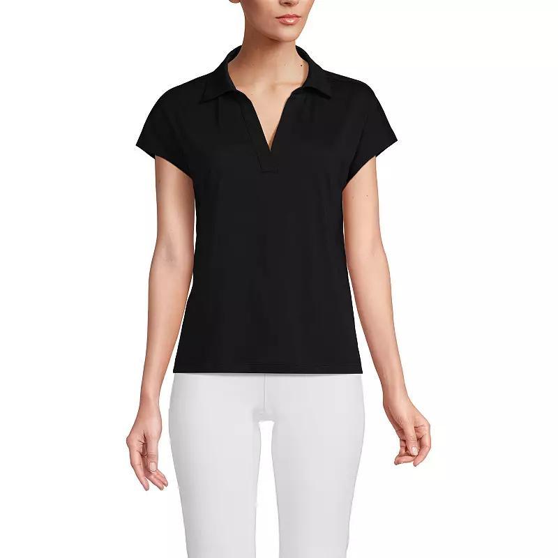 Women's Lands' End Johnny Collar Short Sleeve Polo, Size: Medium, Spring Green Product Image