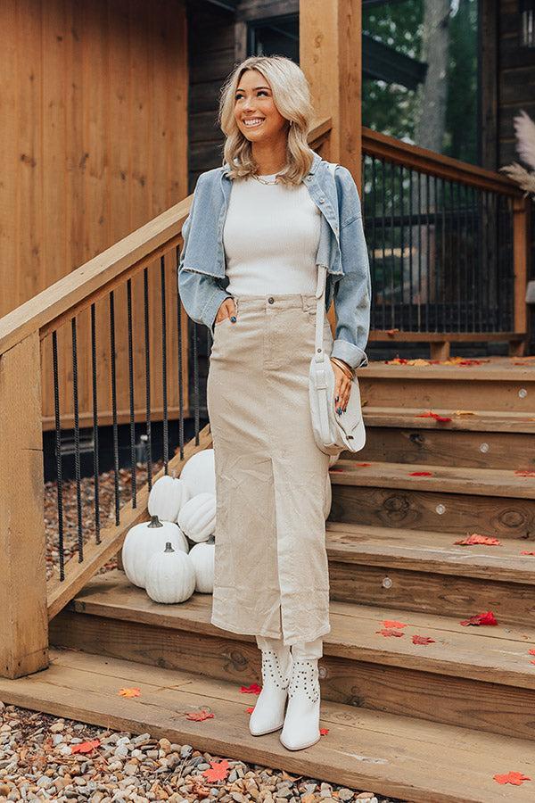 The Bristol High Waist Denim Skirt In Cream Product Image