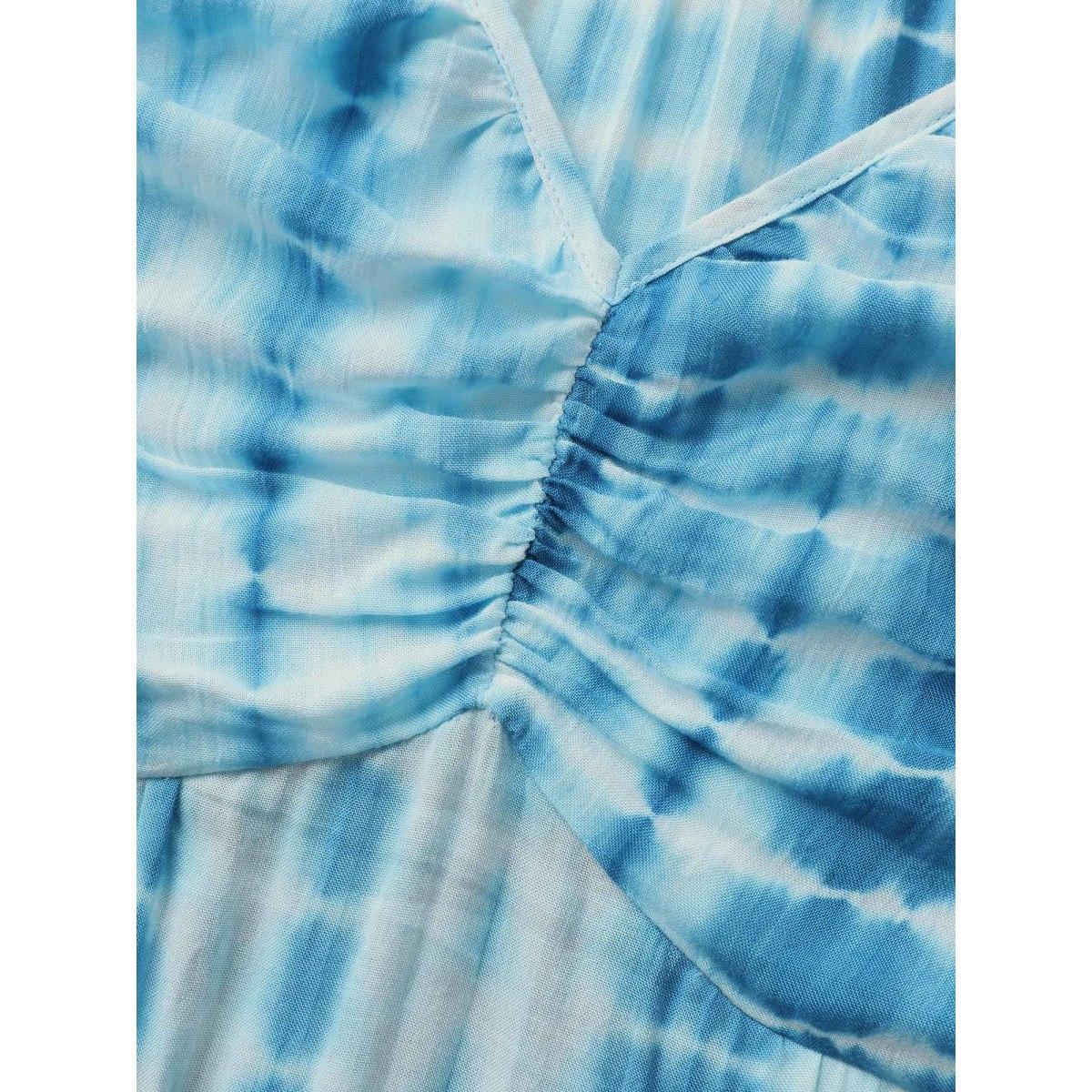 Plus Size Tie Dye Split Hem Maxi Cami Dress Skyblue Women Resort Gathered V-neck Sleeveless Curvy BloomChic 14-16/1X Product Image