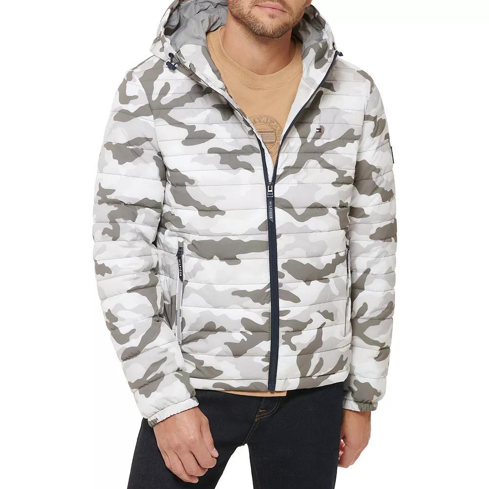 Men's Tommy Hilfiger Stretchy Hooded Puffer Jacket, Size: XL, Black Product Image