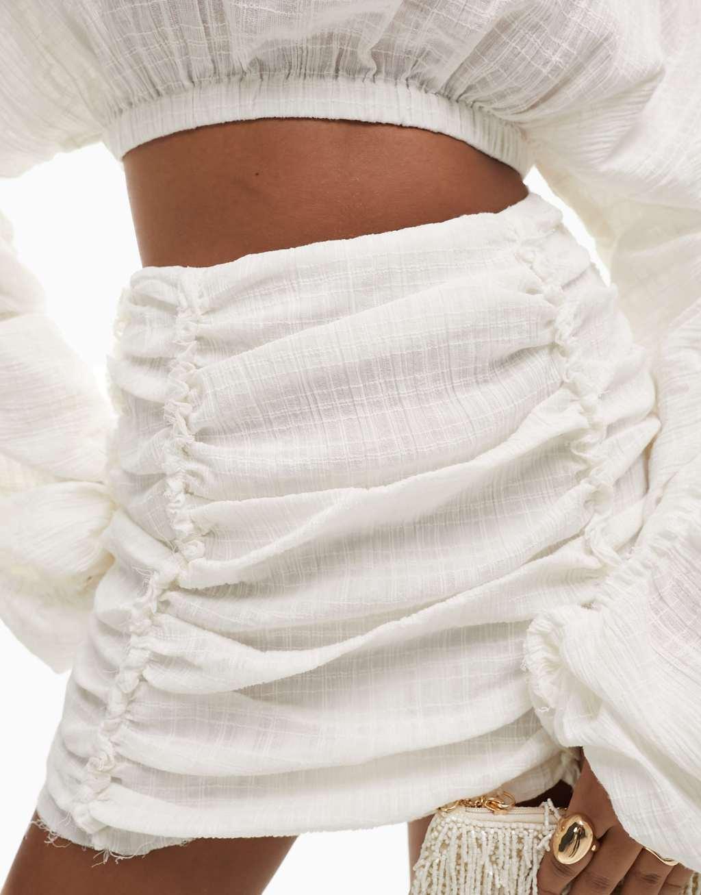 ASOS DESIGN ruched mini skirt with raw edges Product Image