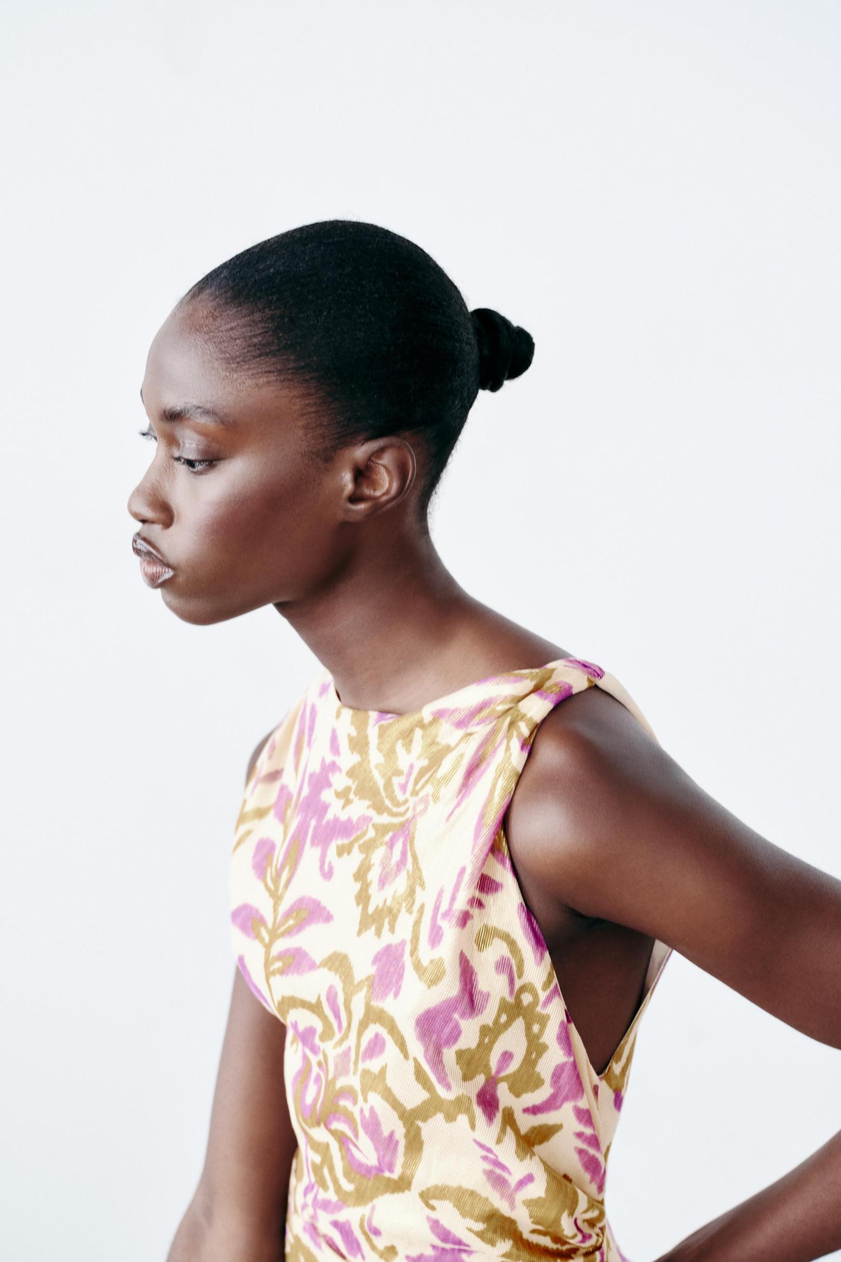 PRINTED MIDI DRESS WITH METALLIC THREAD Product Image