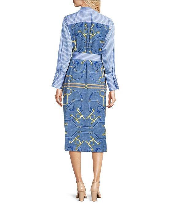 J.McLaughlin Aida Printed Catalina Cloth Split V-Neck 3/4 Sleeve Belted Midi Dress Product Image
