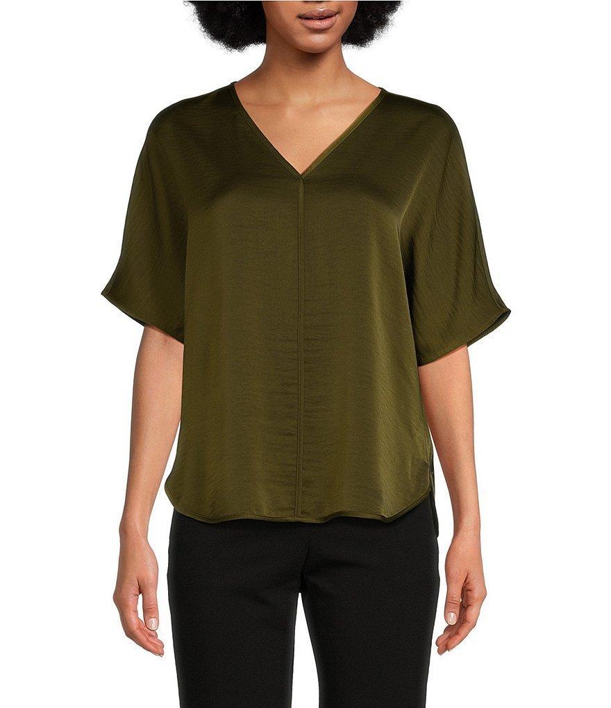 DKNY by Donna Karan Woven V-Neck Short Sleeve Blouse Product Image