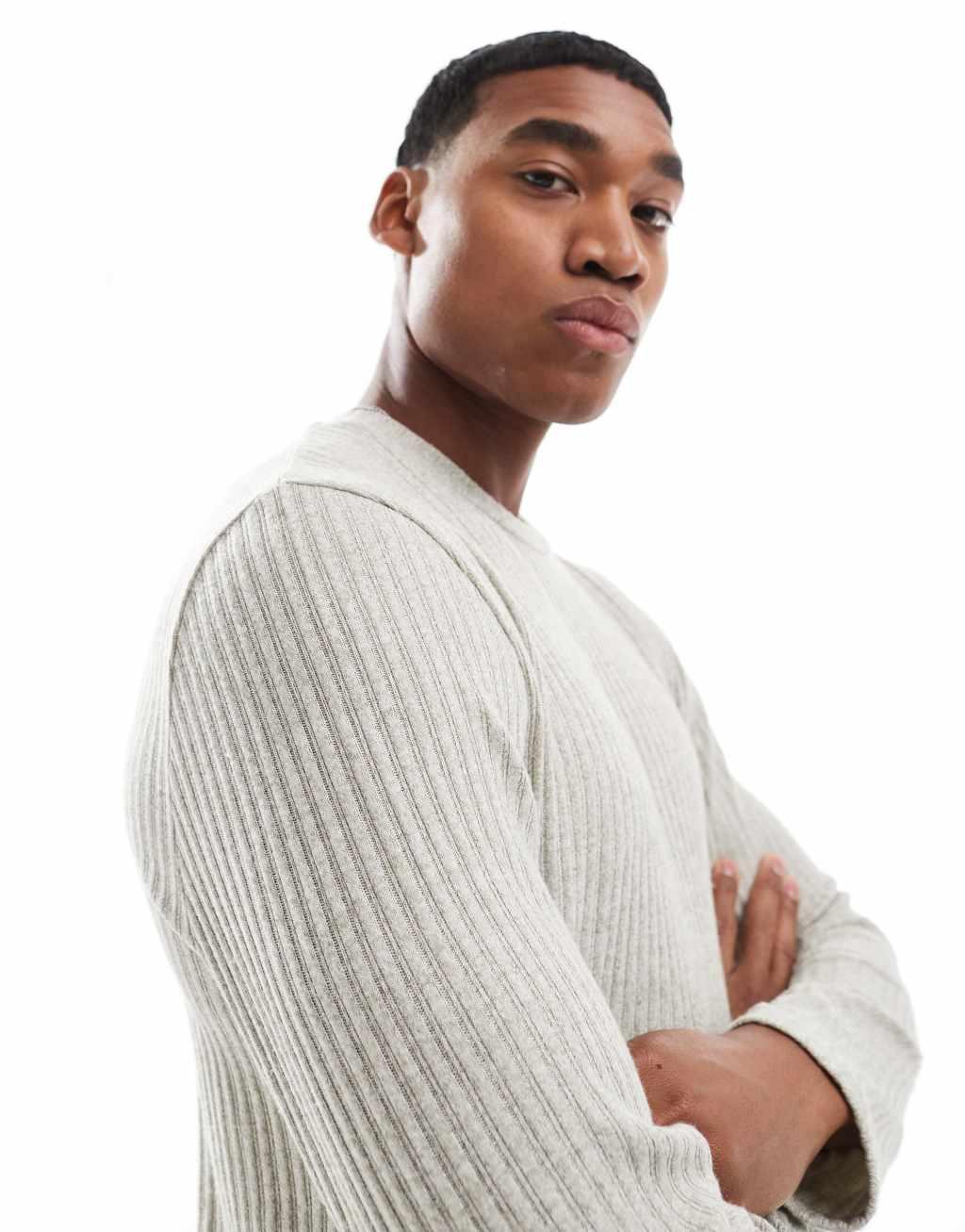 ASOS DESIGN loungewear set with long sleeve T-shirt in light green Product Image