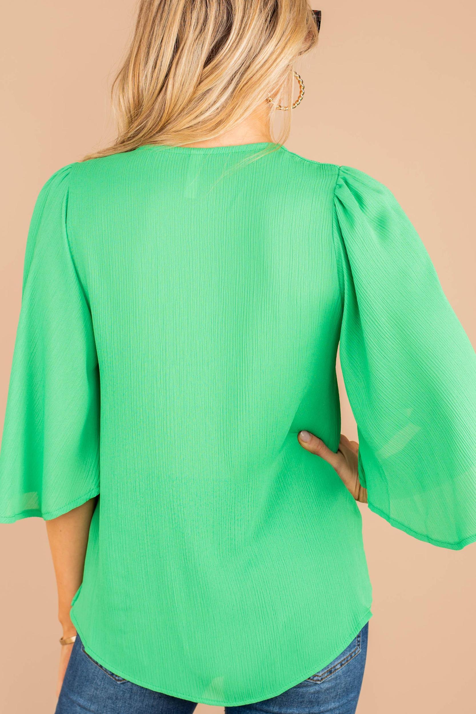 We're Here For You Emerald Green Ruffle Sleeve Top Female Product Image