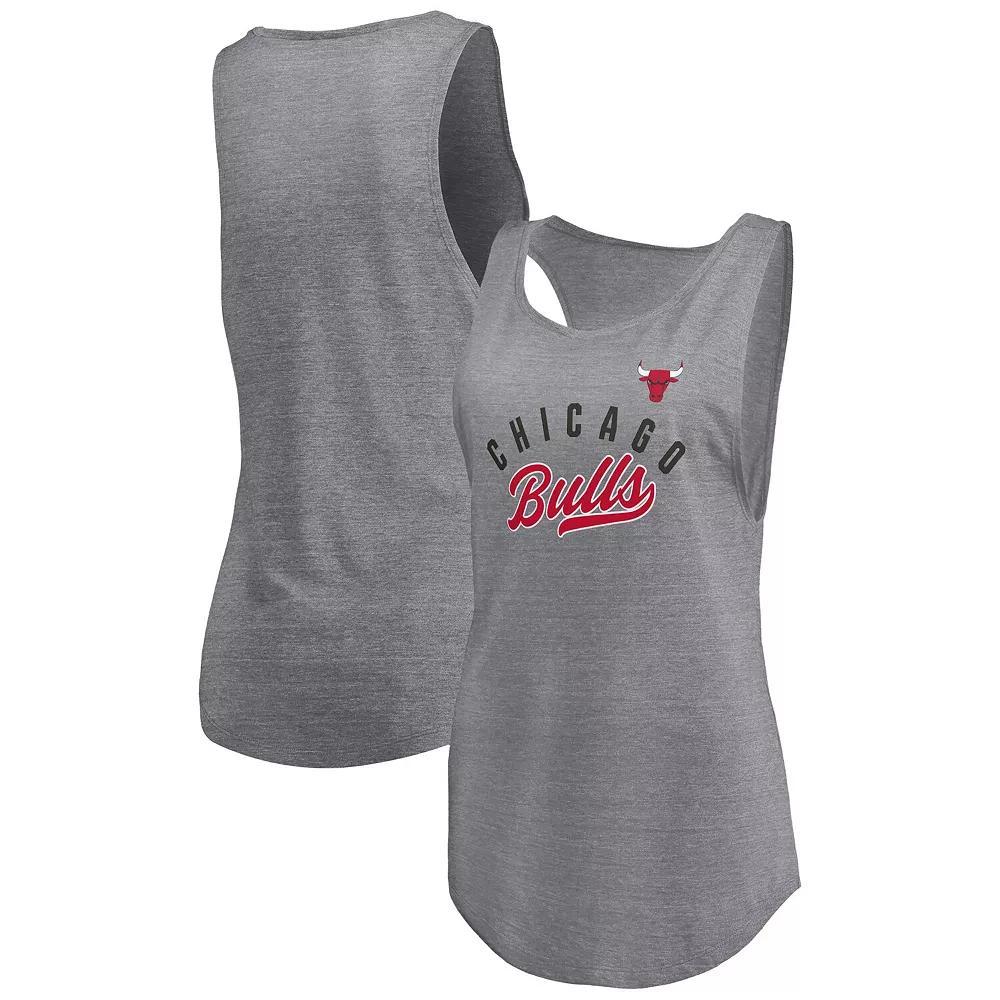 Women's Fanatics Heathered Gray Chicago Bulls Quality Time Open Scoop Neck Tri-Blend Tank Top, Size: XL, Grey Product Image
