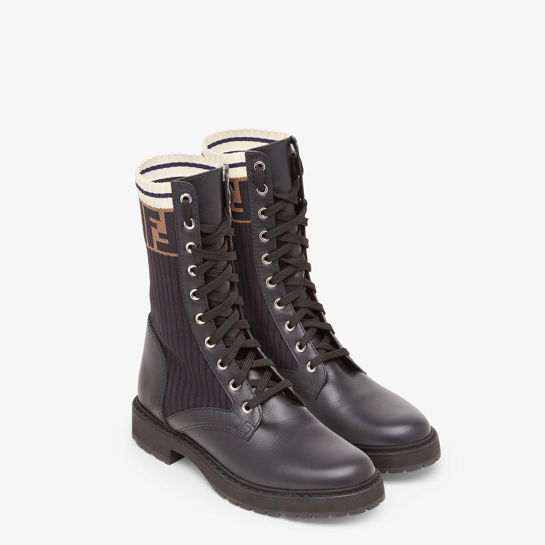 RockokoBlack leather biker boots with stretch fabric Product Image