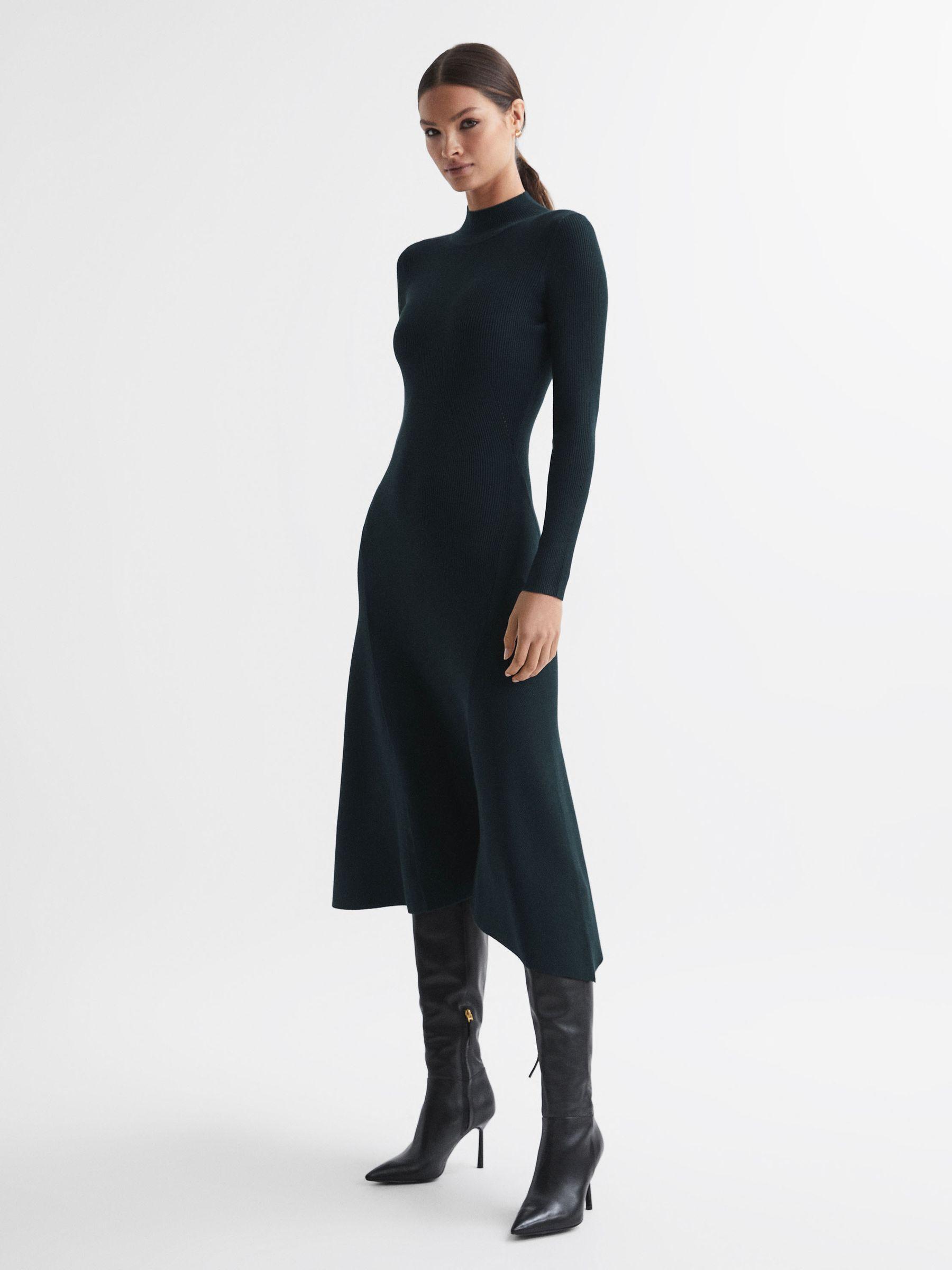 Petite Knitted Bodycon Midi Dress in Teal Product Image
