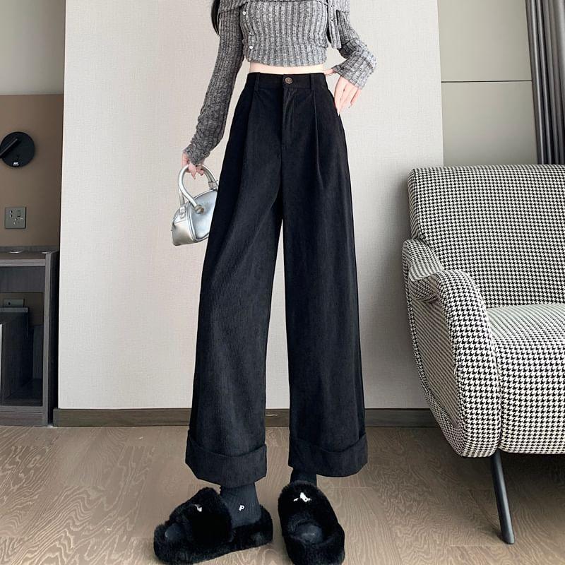 High Waist Plain Cropped Wide Leg Pants Product Image