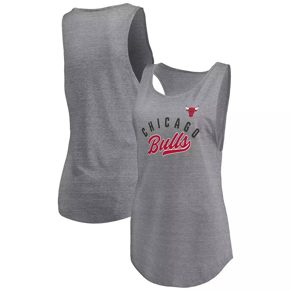 Women's Fanatics Heathered Gray Chicago Bulls Quality Time Open Scoop Neck Tri-Blend Tank Top, Size: XL, Grey Product Image