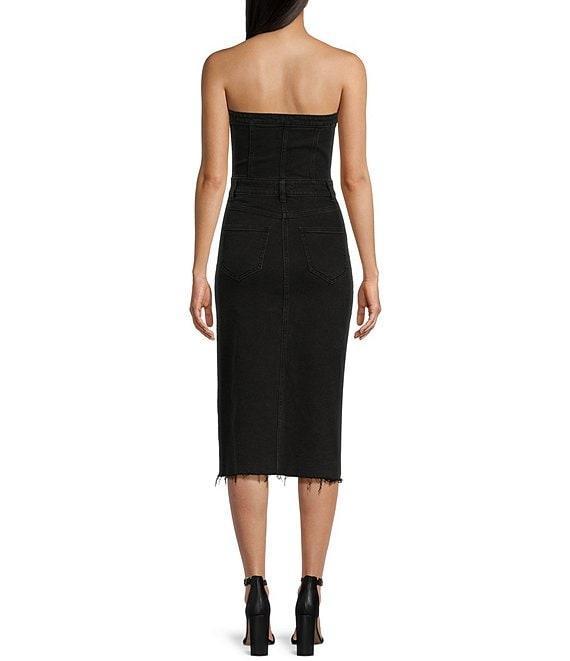 GB Strapless Denim Frayed Hem Midi Dress Product Image