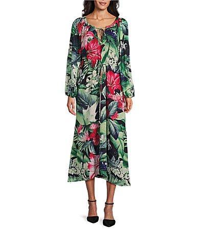 Tommy Bahama Celebration Tropical Long Sleeve Maxi Women's Dress Product Image