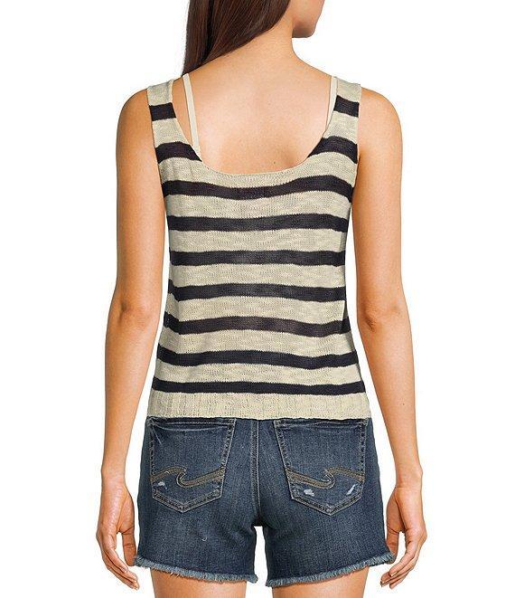 Angie Sleeveless Scoop Neck Striped Knit Tank Top Product Image