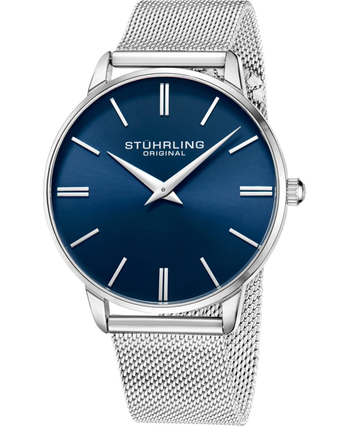 Stuhrling Mens Silver Tone Mesh Stainless Steel Bracelet Watch 42mm Product Image
