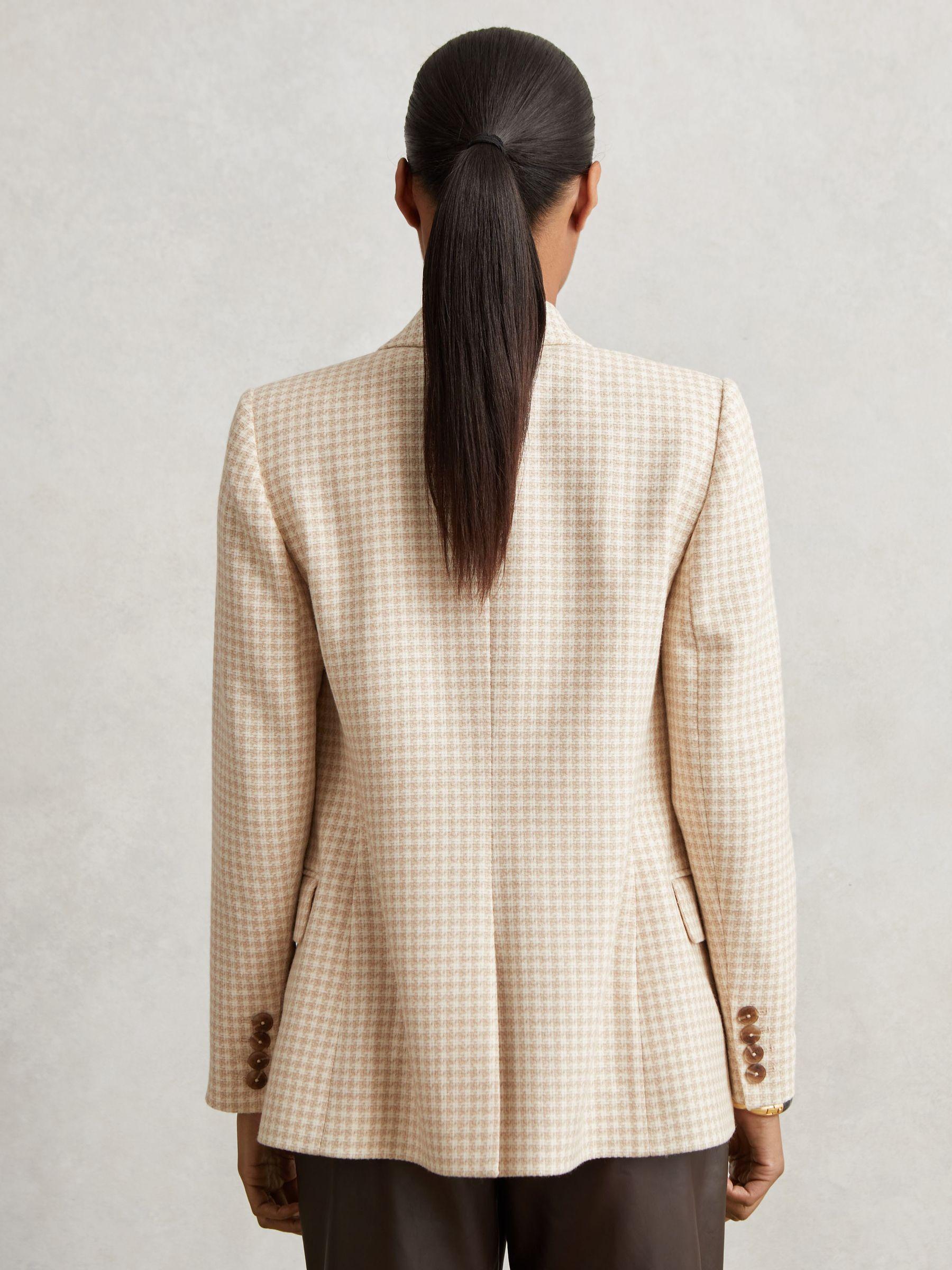 Double Breasted Check Blazer With Wool in Neutral Check Product Image