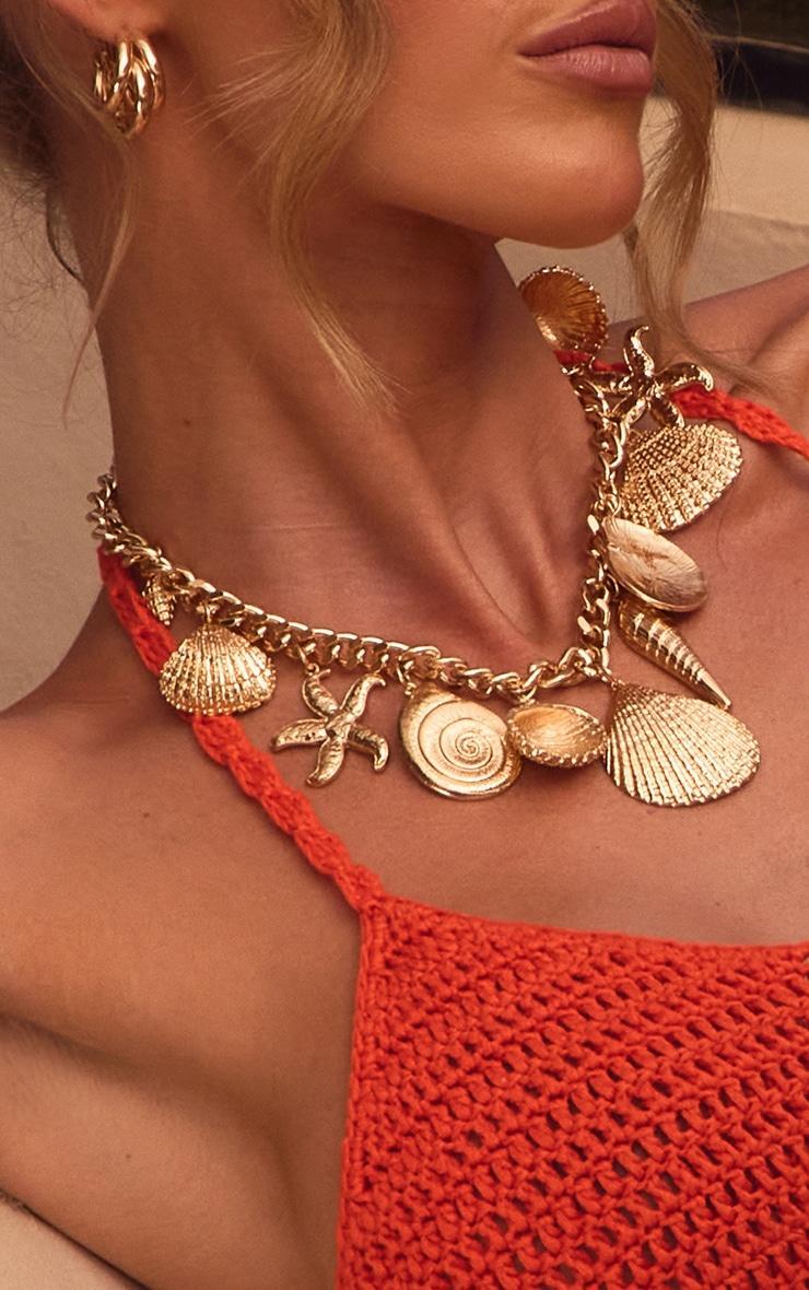 Gold Shell & Starfish Detail Statement Necklace Product Image