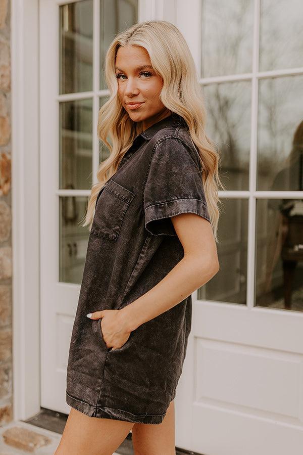 Park Days Ahead Chambray Romper in Vintage Black Product Image