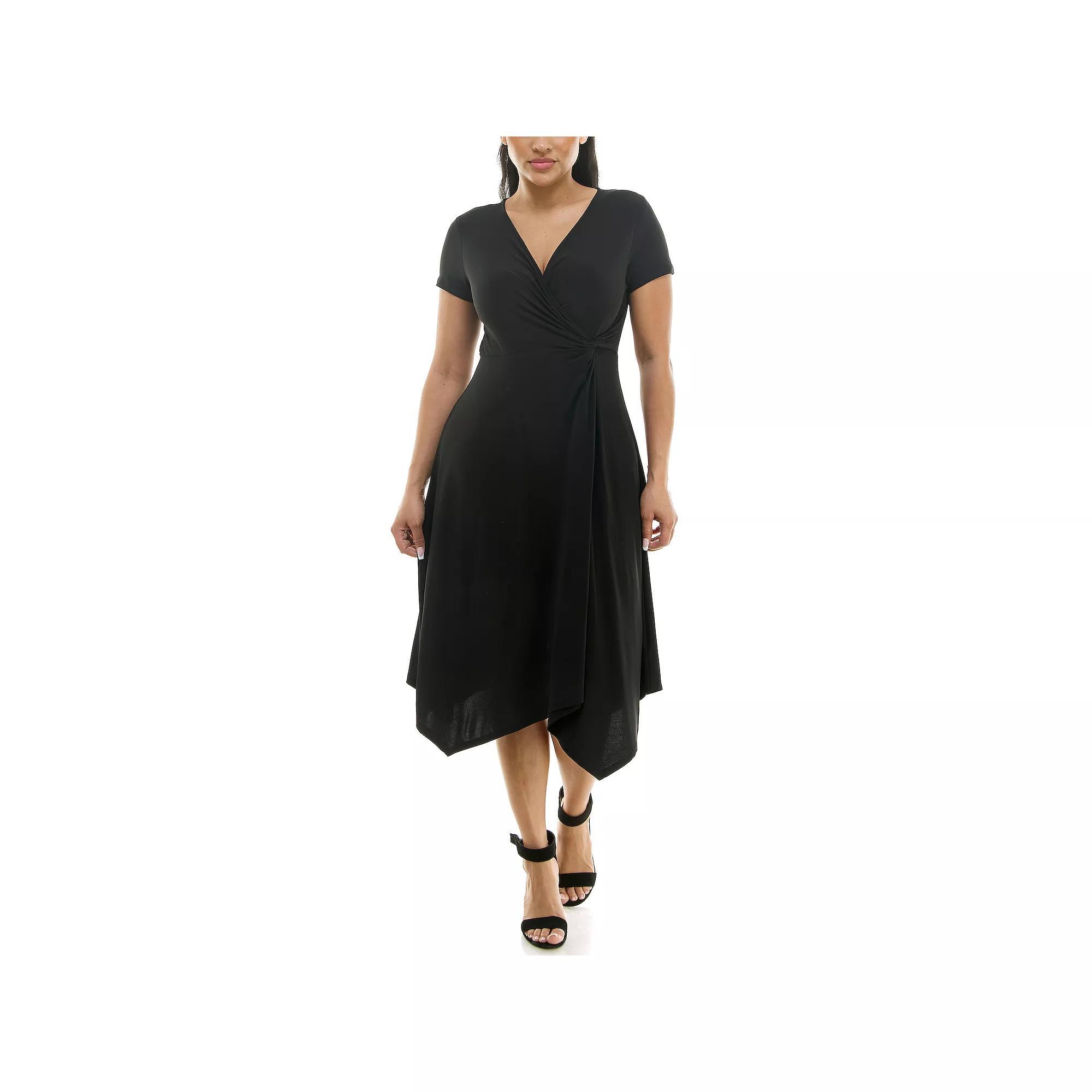 Women's Nina Leonard Short Sleeve Uneven-Hem Wrap Dress, Size: Small, Dragon Fruit Product Image