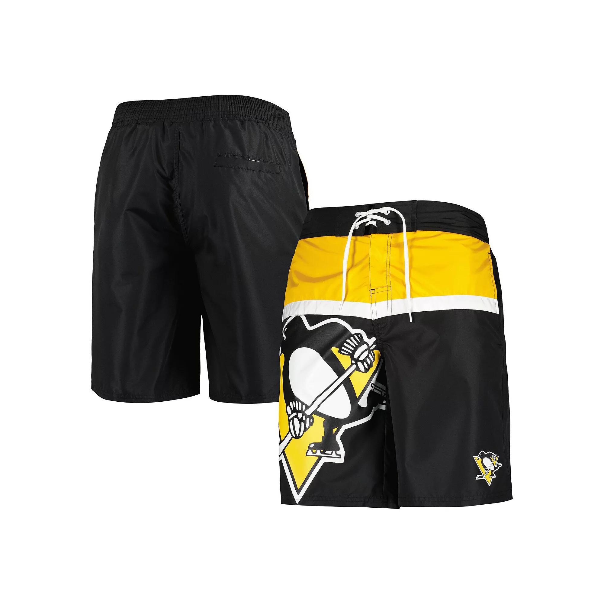 Men's Starter Black Pittsburgh Penguins Sea Wind Swim Trunks, Size: Small Product Image