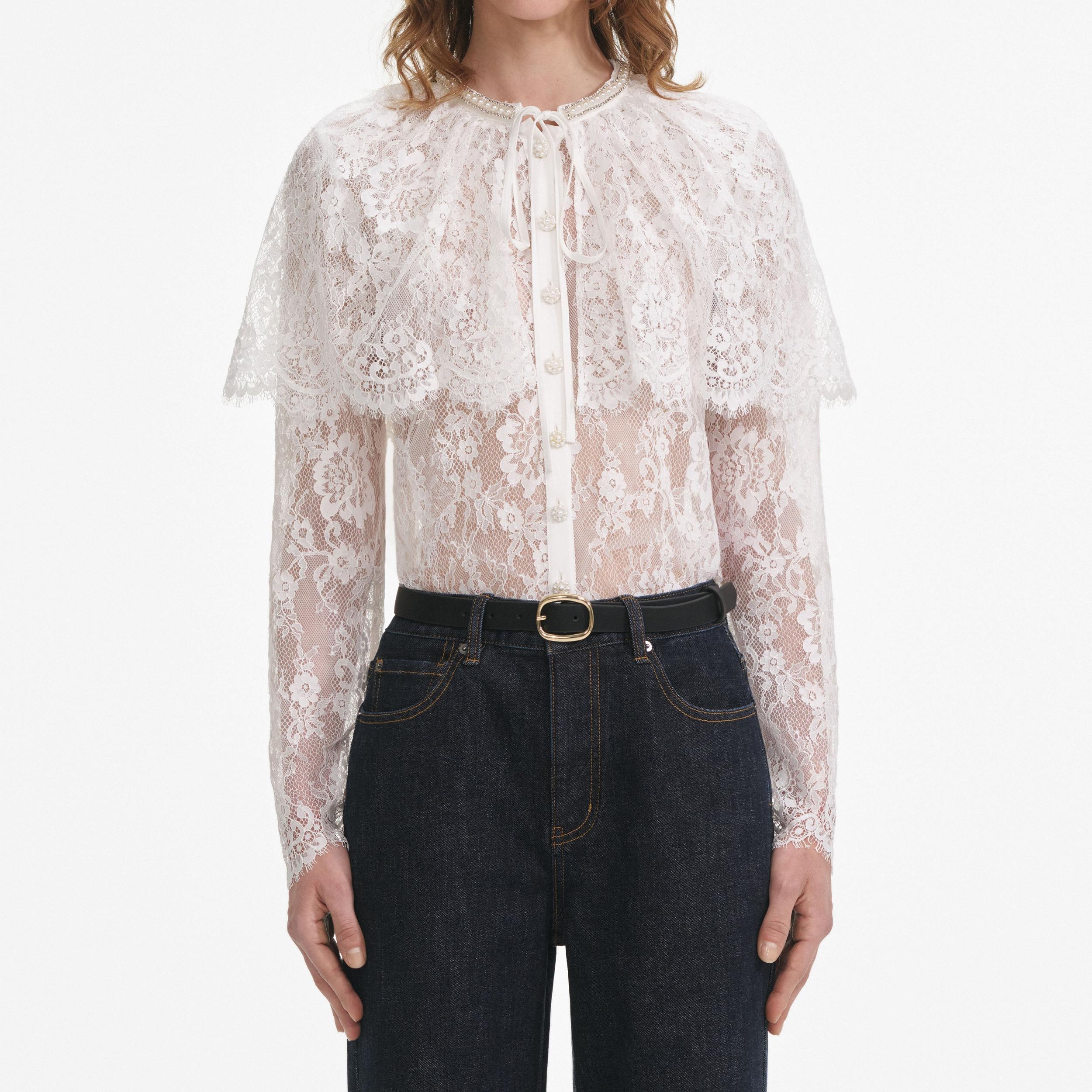 White Lace Cape Top Product Image