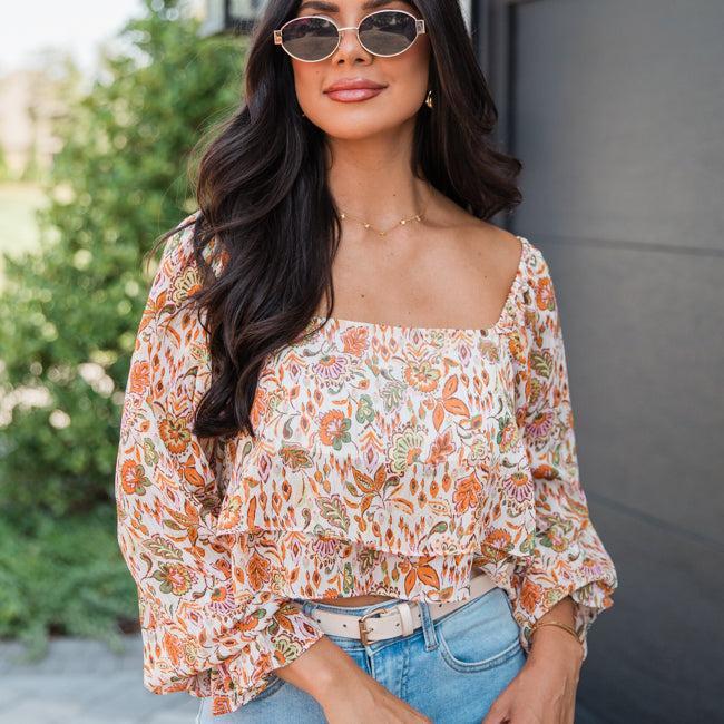 In A Dream Multi Floral Tiered Hem Printed Square Neck Top FINAL SALE Product Image