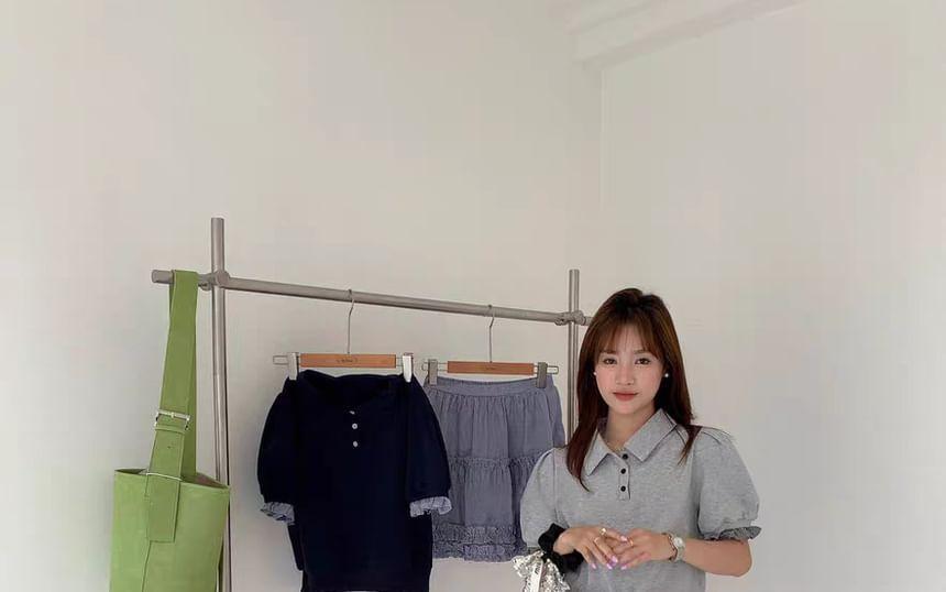 Elastic Waist Plaid Tiered Ruffle Trim Mini A-Line Skirt Product Image