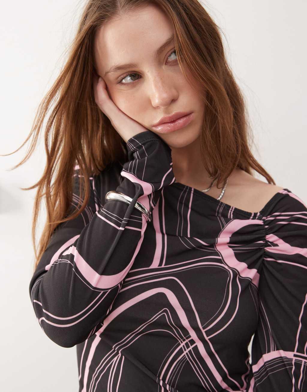 COLLUSION off shoulder top in retro swirl print Product Image