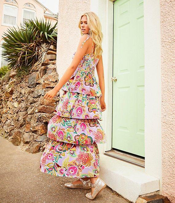 C&V Chelsea & Violet Square Neck Sleeveless Tiered Paisley Print Maxi Dress Product Image