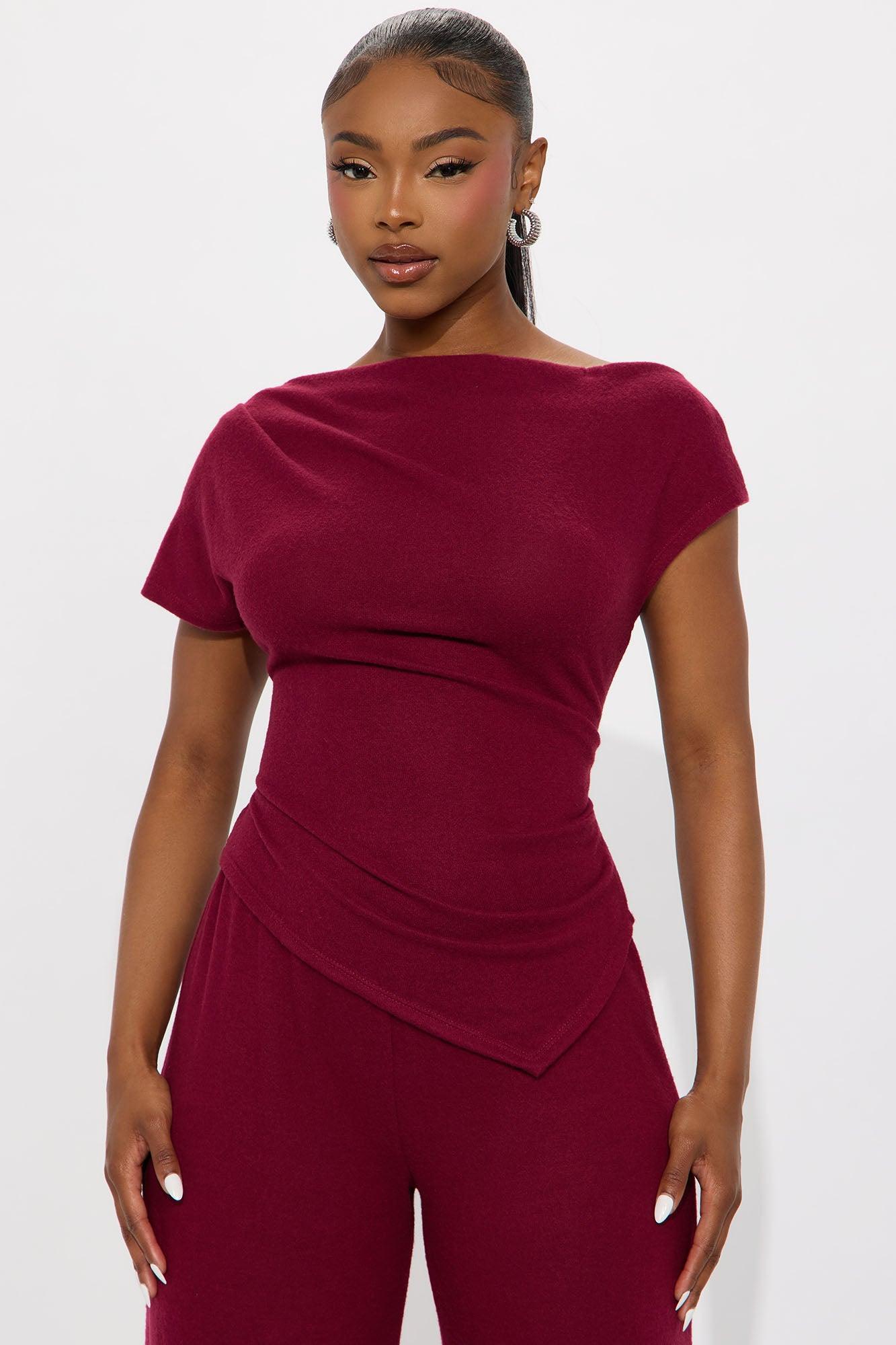 Moments With You Wide Leg Pant Set - Burgundy Product Image
