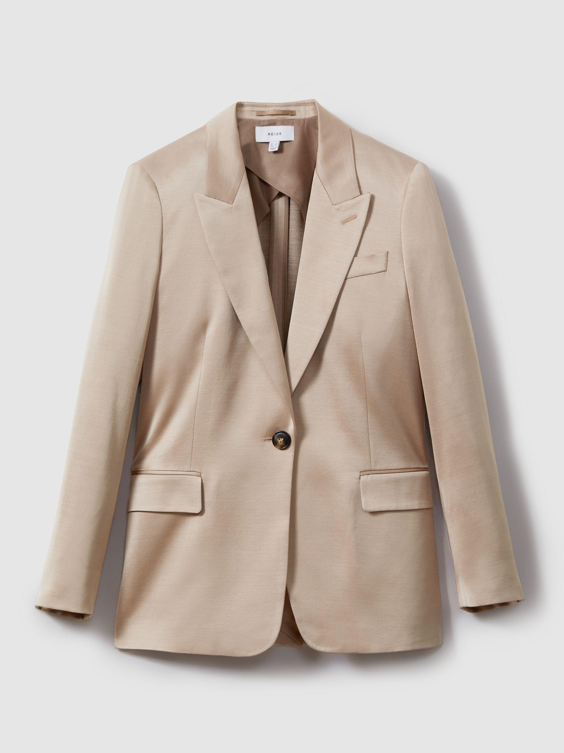 Satin Single Breasted Suit Blazer in Gold Product Image